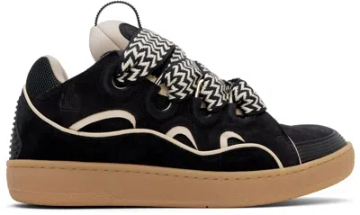Lanvin Ssense Exclusive Black Curb Leather Sneakers In 1000 - Black White