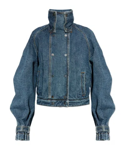 Lanvin Stand Collar Cropped Denim Jacket In Blue