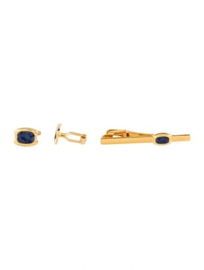 Pre-owned Lanvin Stone Cufflinks & Tie Bar Set In Blue