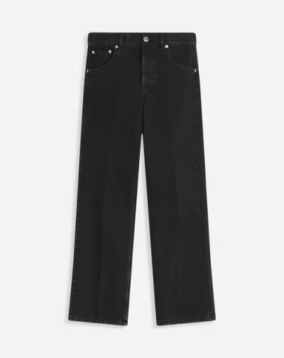 Lanvin Straight Leather Patch Pants In Denim In Black