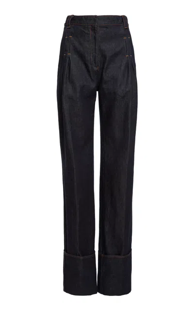Lanvin Straight-leg Cuffed Cotton Trousers In Blue