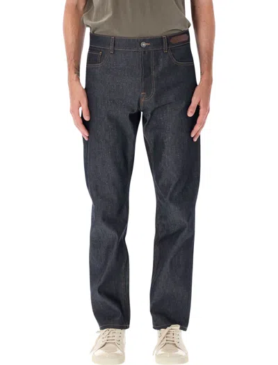 Lanvin Straight-leg Denim Pants With Embossed Leather Jacron In Blue