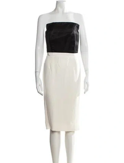 Pre-owned Lanvin Strapless Knee-length Dress In White