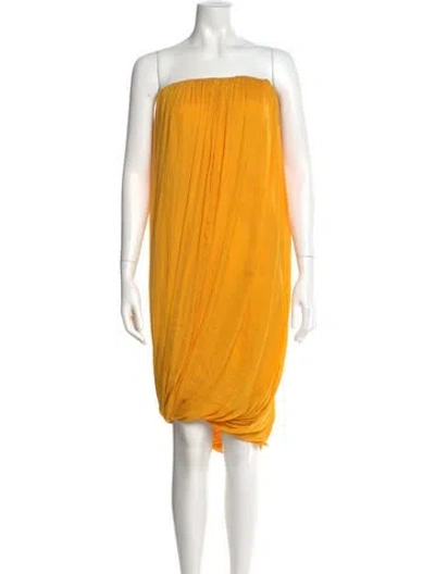 Pre-owned Lanvin Strapless Knee-length Dress In Yellow