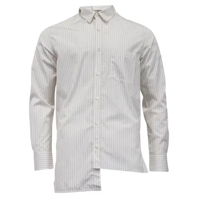Lanvin Striped Asymmetric Long Sleeve Shirt In White Cotton