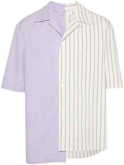 Lanvin Asymmetric Panel Striped Bowling Shirt In White