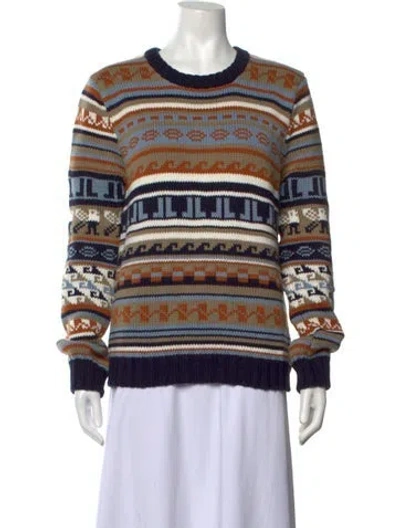 Pre-owned Lanvin Striped Bateau Neckline Sweater In Blue