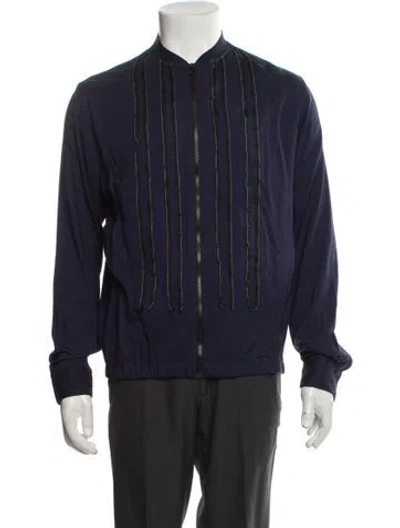 Pre-owned Lanvin Striped Bomber Jacket In Blue