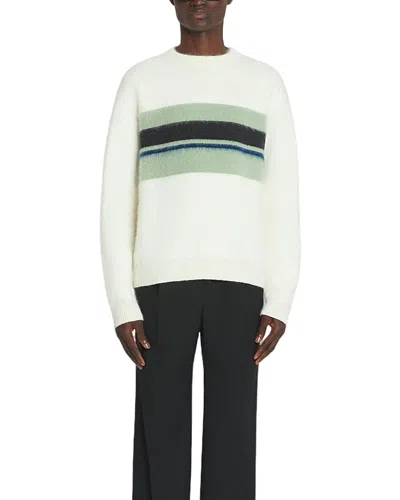 Lanvin Striped Brushed Motherhair Sweater In Ecru/vert De Gris