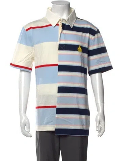 Pre-owned Lanvin Striped Collar Polo Shirt In Blue
