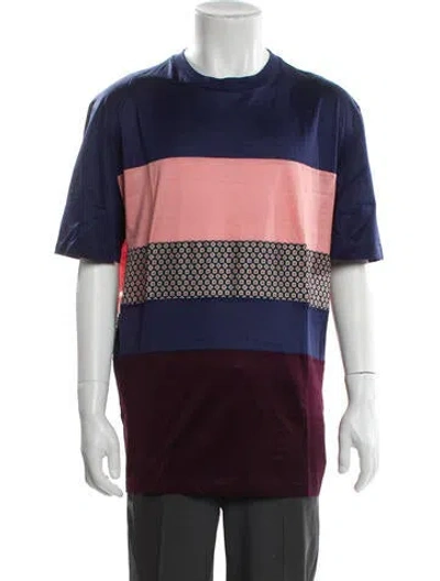 Pre-owned Lanvin Striped Crew Neck T-shirt In Blue