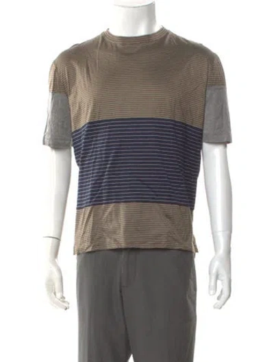 Pre-owned Lanvin Striped Crew Neck T-shirt In Brown