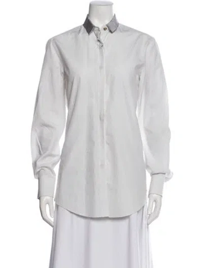Pre-owned Lanvin Striped Long Sleeve Button-up Top In White