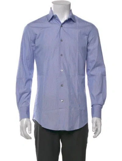 Pre-owned Lanvin Striped Long Sleeve Dress Shirt In Blue