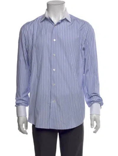 Pre-owned Lanvin Striped Long Sleeve Dress Shirt In Blue