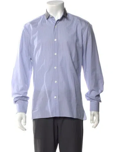 Pre-owned Lanvin Striped Long Sleeve Dress Shirt In Blue