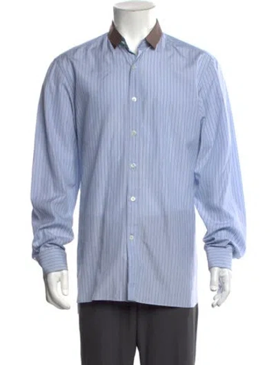 Pre-owned Lanvin Striped Long Sleeve Dress Shirt In Blue