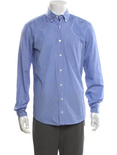 Pre-owned Lanvin Striped Long Sleeve Dress Shirt In Blue