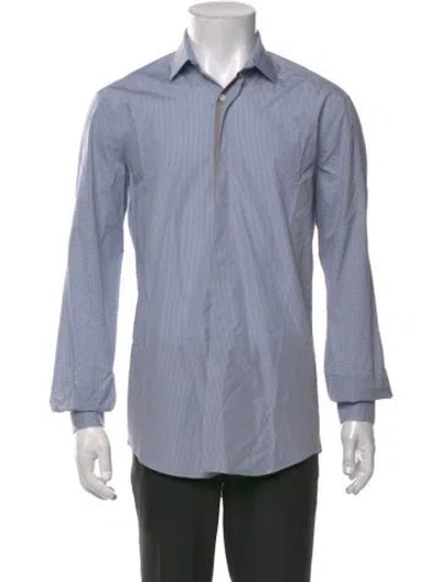 Pre-owned Lanvin Striped Long Sleeve Dress Shirt In Blue