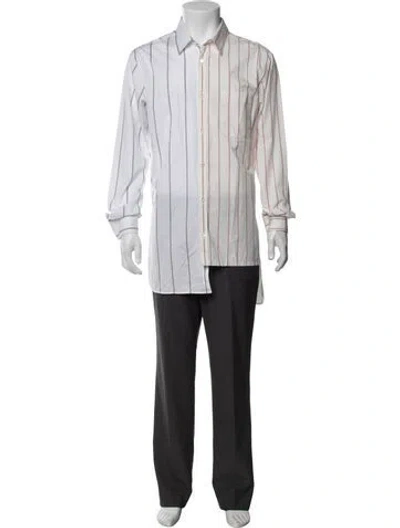 Pre-owned Lanvin Striped Long Sleeve Dress Shirt W/ Tags In White