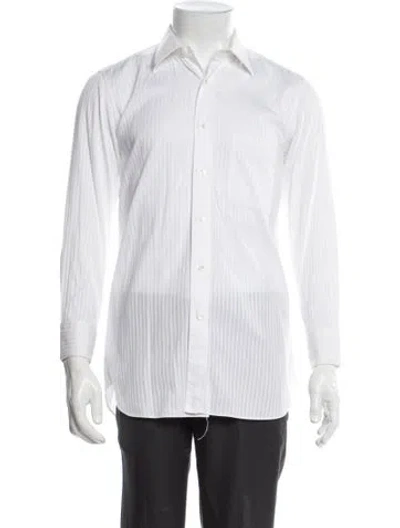 Pre-owned Lanvin Striped Long Sleeve Dress Shirt In White
