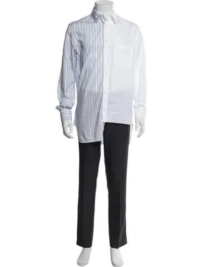 Pre-owned Lanvin Striped Long Sleeve Dress Shirt In White