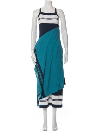 Pre-owned Lanvin Striped Midi Length Dress In Blue