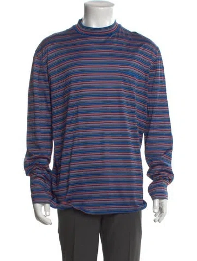 Pre-owned Lanvin Striped Mock Neck T-shirt In Blue