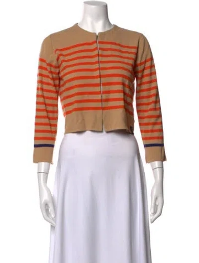 Pre-owned Lanvin Striped Open Front Sweater In Orange