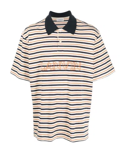 Lanvin Striped Polo Shirt In White