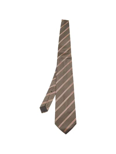 Pre-owned Lanvin Striped Silk Tie In Brown