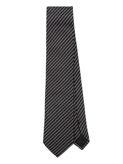 Lanvin Striped Tie In Black