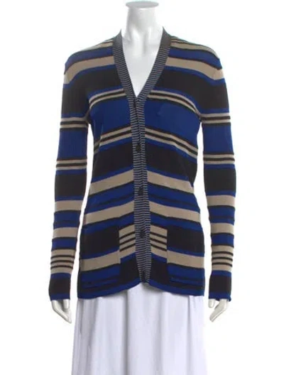 Pre-owned Lanvin Striped V-neck Sweater In Blue