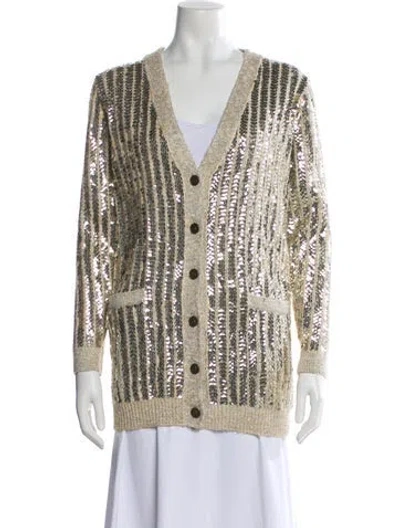 Pre-owned Lanvin Striped V-neck Sweater In Multi