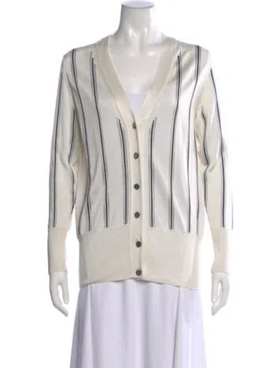 Pre-owned Lanvin Striped V-neck Sweater In Neutral