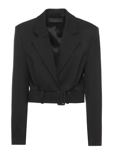 Lanvin Structured Peak Lapel Jacket With Built-in Belt In Black