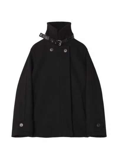 Lanvin Structured Short Coat With Ribbed Collar And Buckle Detail In Black