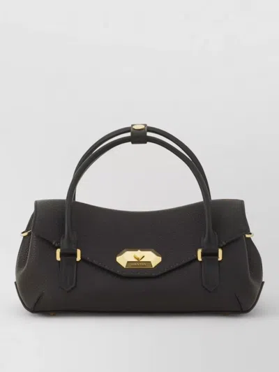 Lanvin Structured Shoulder Bag Gold Tone Detailing In Black