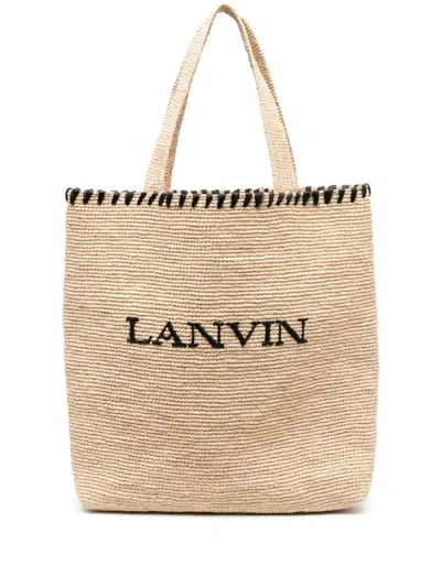 Lanvin Stylish Raffia Tote Handbag For Women In Nude & Neutrals