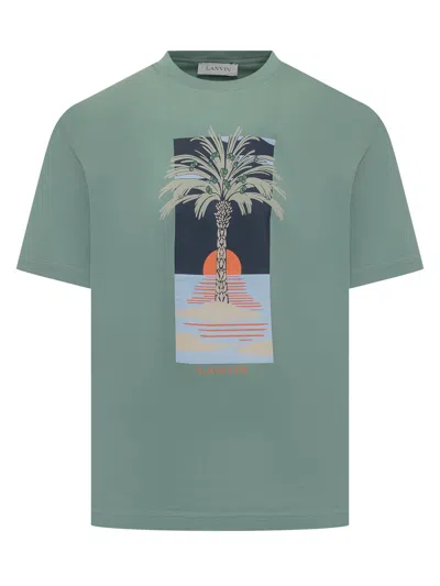 Lanvin Stylish T-shirt With Unique Stampaint Design In Green