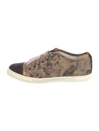Pre-owned Lanvin Suede Animal Print Sneakers In Brown