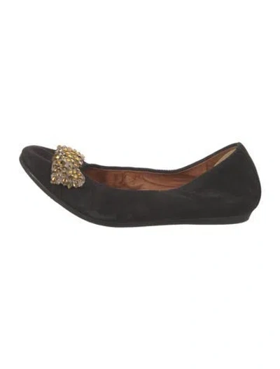 Pre-owned Lanvin Suede Bow Accents Ballet Flats In Black