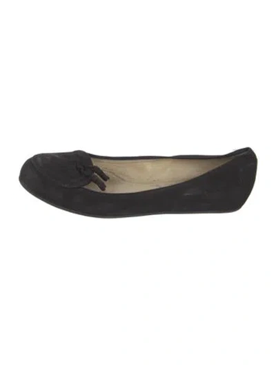 Pre-owned Lanvin Suede Bow Accents Ballet Flats In Black