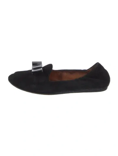 Pre-owned Lanvin Suede Bow Accents Ballet Flats In Black