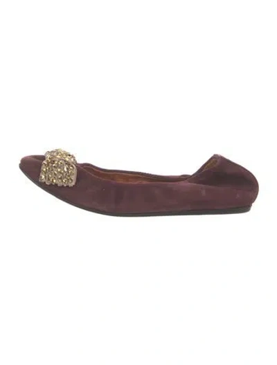 Pre-owned Lanvin Suede Bow Accents Flats In Burgundy