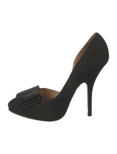 Pre-owned Lanvin Suede Bow Accents Pumps In Black