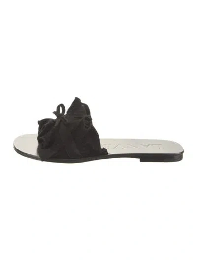 Pre-owned Lanvin Suede Bow Accents Slides In Black