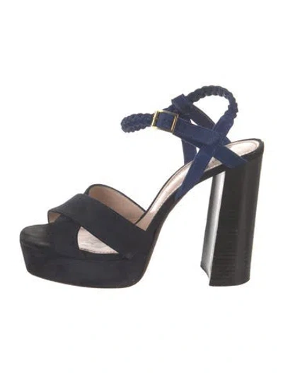 Pre-owned Lanvin Suede Braided Accents Slingback Sandals In Blue