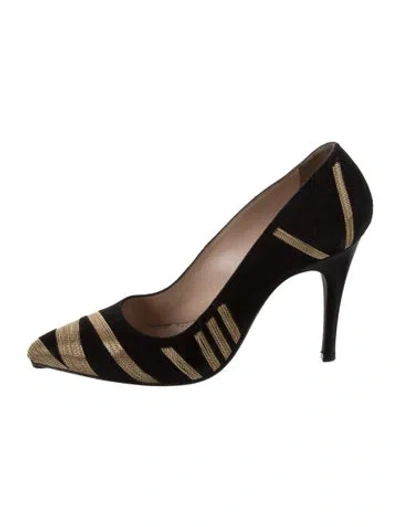 Pre-owned Lanvin Suede Chain-link Accents Pumps In Black