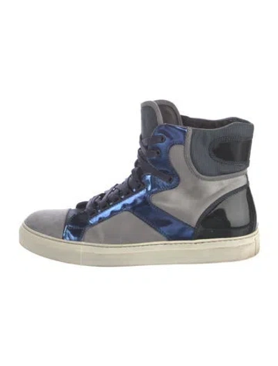 Pre-owned Lanvin Suede Colorblock Pattern Athletic Sneakers In Blue